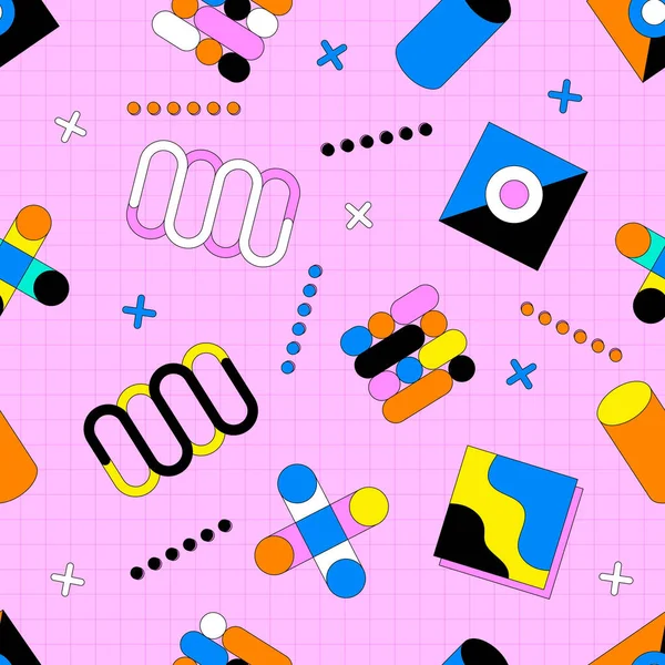 Fun Colourfull 90S Geometric Style Seamless Pattern Background — 스톡 벡터