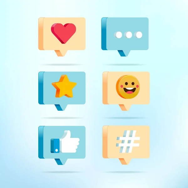 3D Sosyal Medya Günü Simge Kullanıcı Arayüzü Düğmesi Kabarcık Sohbeti 'nde Kalp, Sevgi, Başparmak, Emoji, Yıldız, Hashtag