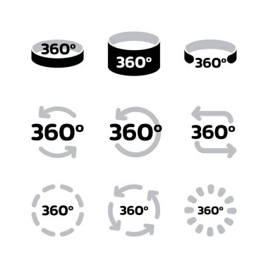 Siyah ve Beyaz 360 Derece Yapay Zeka veya Artırılmış Gerçeklik için Ayarlanmış Simge 