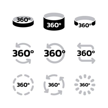 Black and White 360 Degree Icon Set for Artificial Intelligence  or Augmented Reality 