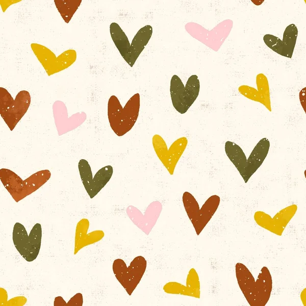 Maroon Mustard Olive Green Hand Drawn Valentine Hearts — Stockfoto