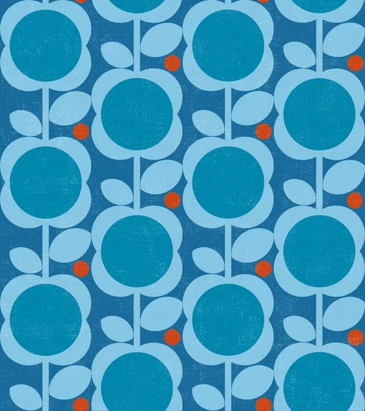 Mid Century Modern Blue Floral Pattern — Foto Stock