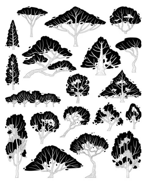 Hand Drawn Vector Set Side View Tree — Stock Vector