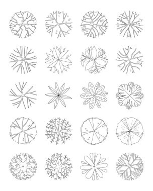 Üst görünüm ağaç vektörü seti.