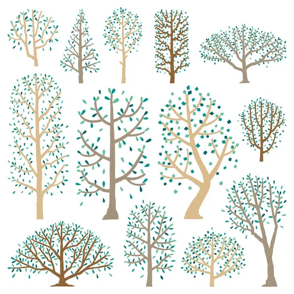 Hand Drawn Illustration Vector Set Side View Trees — Image vectorielle