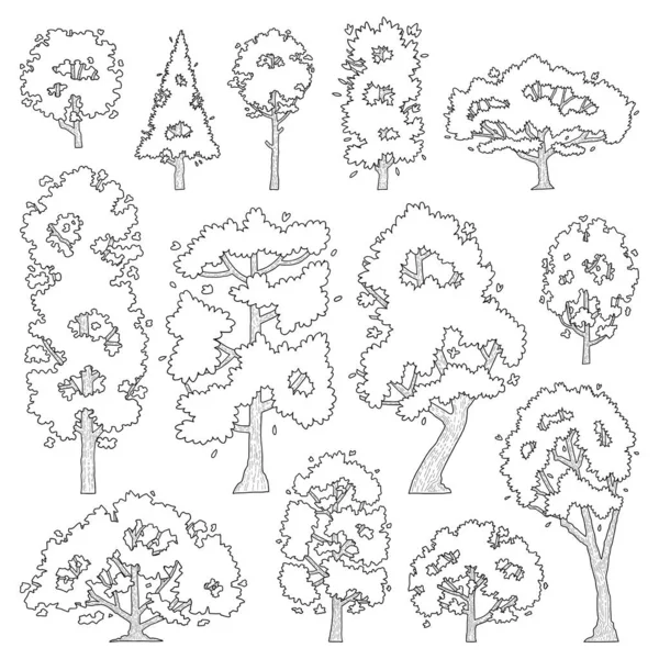 Ручной Рисунок Векторного Набора Деревьев Бокового Вида — стоковый вектор