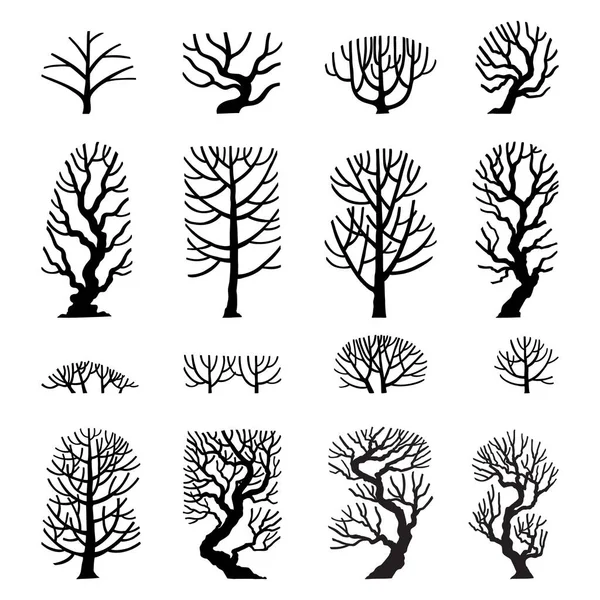 Hand Drawn Vector Set Side View Trees — Vettoriale Stock