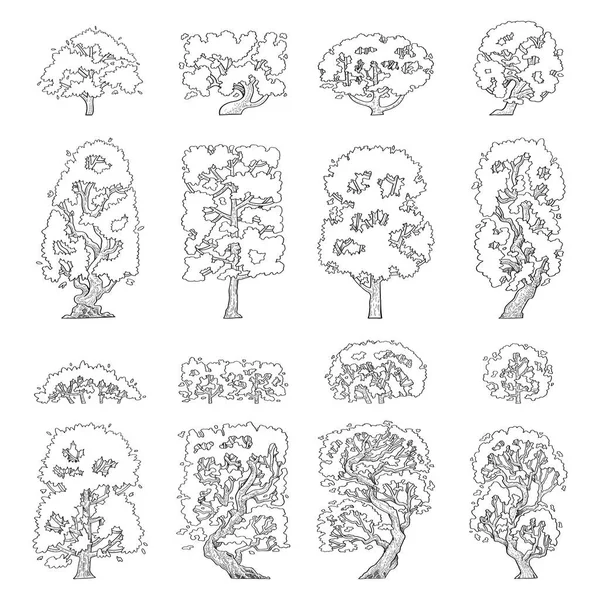 Handgezeichnete Vektorreihe Von Bäumen Der Seitenansicht — Stockvektor