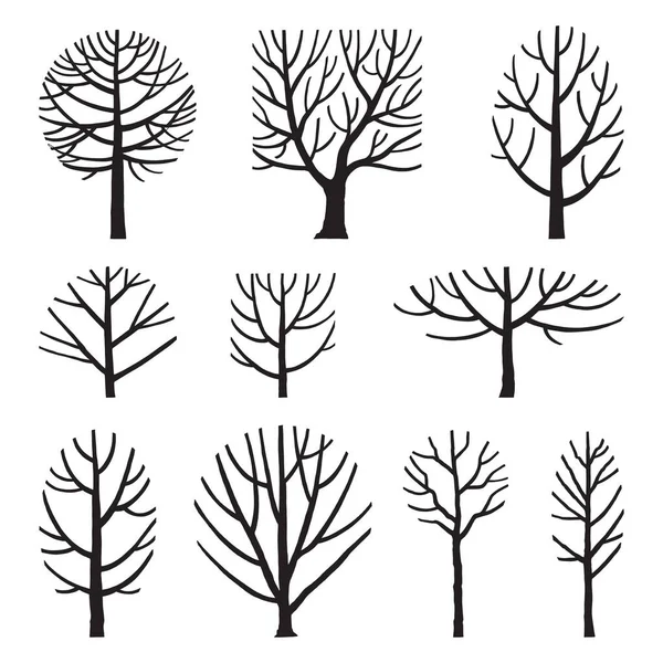 Ручной Рисованный Векторный Набор Деревьев Бокового Вида — стоковый вектор