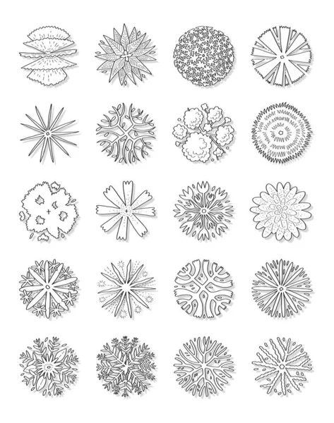 Hand Drawn Vector Set Top View Trees — стоковый вектор