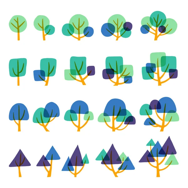 Hand Drawn Side View Tree Vector Set — Stock Vector