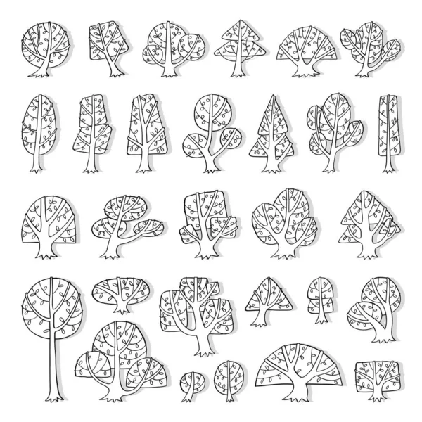 Mão Desenhado Lado Vista Árvore Vetor Conjunto —  Vetores de Stock