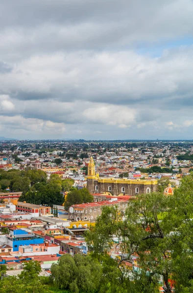 Cholula Puebla Mexiko August 2021 Vertikale Luftaufnahme Von Bunten Kolonialhäusern — Stockfoto