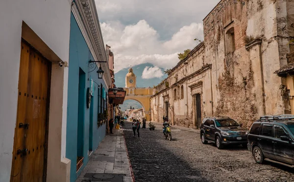 Antigua Guatemala September 2021 Straatbeeld Van Traditionele Koloniale Huizen Antigua — Stockfoto