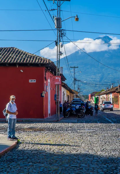 Antígua Guatemala Setembro 2021 Fotografia Rua Franca Casas Coloridas Coloniais — Fotografia de Stock