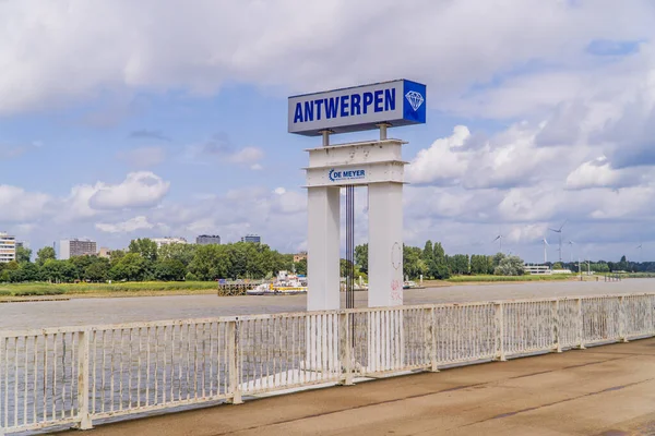 Antwerp Belgium August 2021 Antwerp Antwerpen Port Sign Scheldt River — Stock Photo, Image
