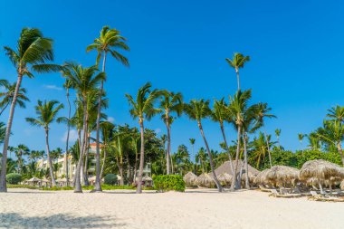 Bavaro - Punta Cana, Dominik Cumhuriyeti - 23 Ekim 2021 - Iberostar Grand Bavaro Resort 'taki Karayip Bavyerası Sahili