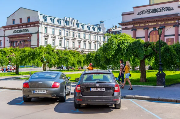 Odessa Ukraine June 2021 Bentley Continental Skoda Octavia Downtown Odessa Royalty Free Stock Images
