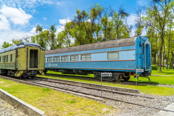 Puebla México Agosto 2021 Trem Passageiros Azul Clássico Museu Ferroviário — Fotografia de Stock