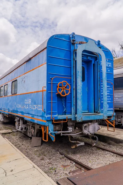 Puebla Messico Agosto 2021 Veduta Verticale Del Treno Blu Vintage — Foto Stock