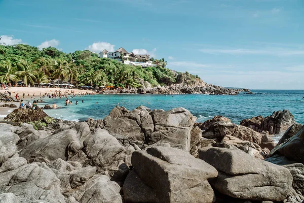 Puerto Escondido Mexikó November 2021 Panorámás Kilátás Sziklák Playa Manzanillo — Stock Fotó