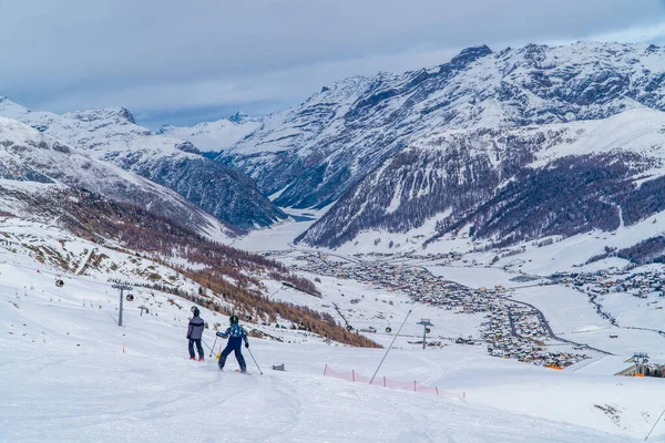 Livigno Italy December 2021 Skiers Slopes Italian Alps Ski Resort — Photo