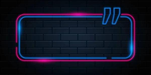 Metin alanı olan neon alıntı kutusu. Koyu arkaplan resimlerinde parlıyor, neon vektör çerçeve şablonu.