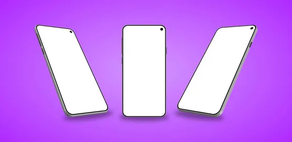 Farklı açılarda gerçekçi akıllı telefonlar seti. Boş ekranlı cep telefonu. Cep telefonu 3d.