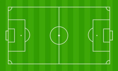 Futbol ve futbol sahası vektör çizimleri. Yeşil çimen futbol sahası arka planı izole.