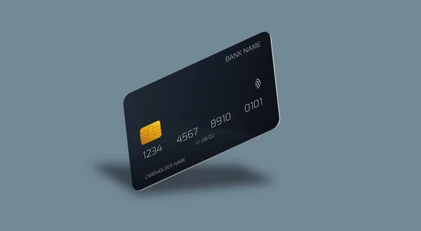 Kredi Kartı Kredi Kartı Modeli Siyah Plastik Altın Çip Konseptiyle — Stok Vektör