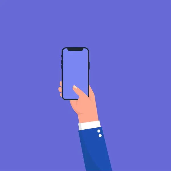 Telefonları olan düz vektör eller. Boş ekranlı telefonları tutan eller taklit eder.