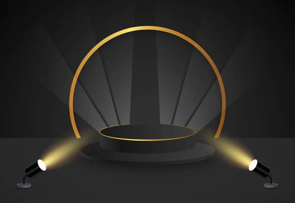 Fekete Arany Dobogó Fényeffektussal Reális Luxus Üres Termék Pódium Jelenet — Stock Vector
