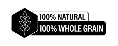 % 100 doğal,% 100 tam tahıl vektör ikonu, siyah renkli. sağlıklı beslenme soyut.