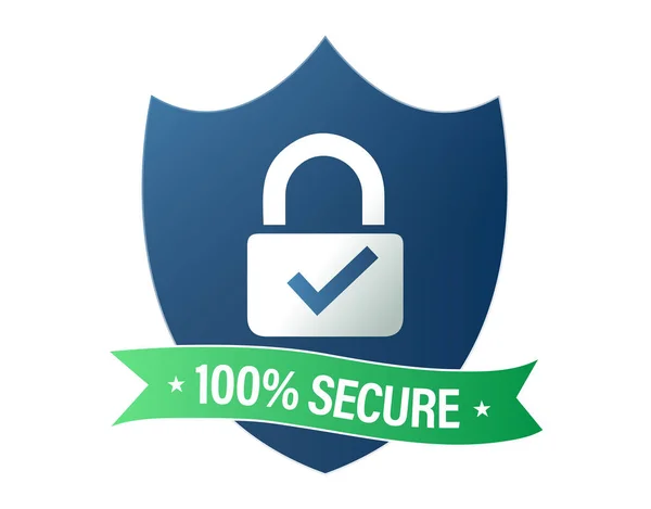 Abstrakt Zabezpečení Sítě Internetu 100 Zabezpečená Vektorová Ikona Visacím Zámkem — Stockový vektor