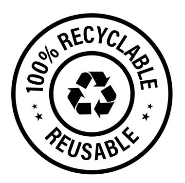 Geri dönüşüm sembollü% 100 geri dönüşümlü ve yeniden kullanılabilir vektör simgesi