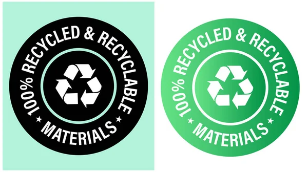 % 100 geri dönüştürülmüş materyal vektör simgesi, yeşil ve siyah renkli