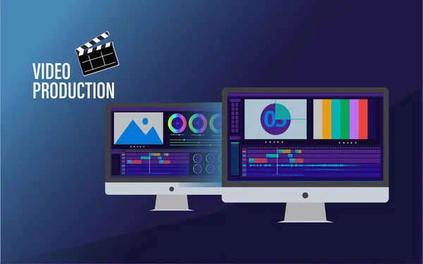 Video düzenleme monitörü ve renk derecelendirme monitörü ile soyut vektör illüstrasyonu düzenleme