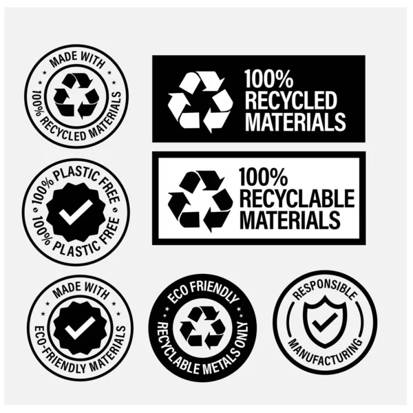 100 Gerecycleerde Materialen Vector Icoon Set 100 Recycleerbare Materialen 100 — Stockvector