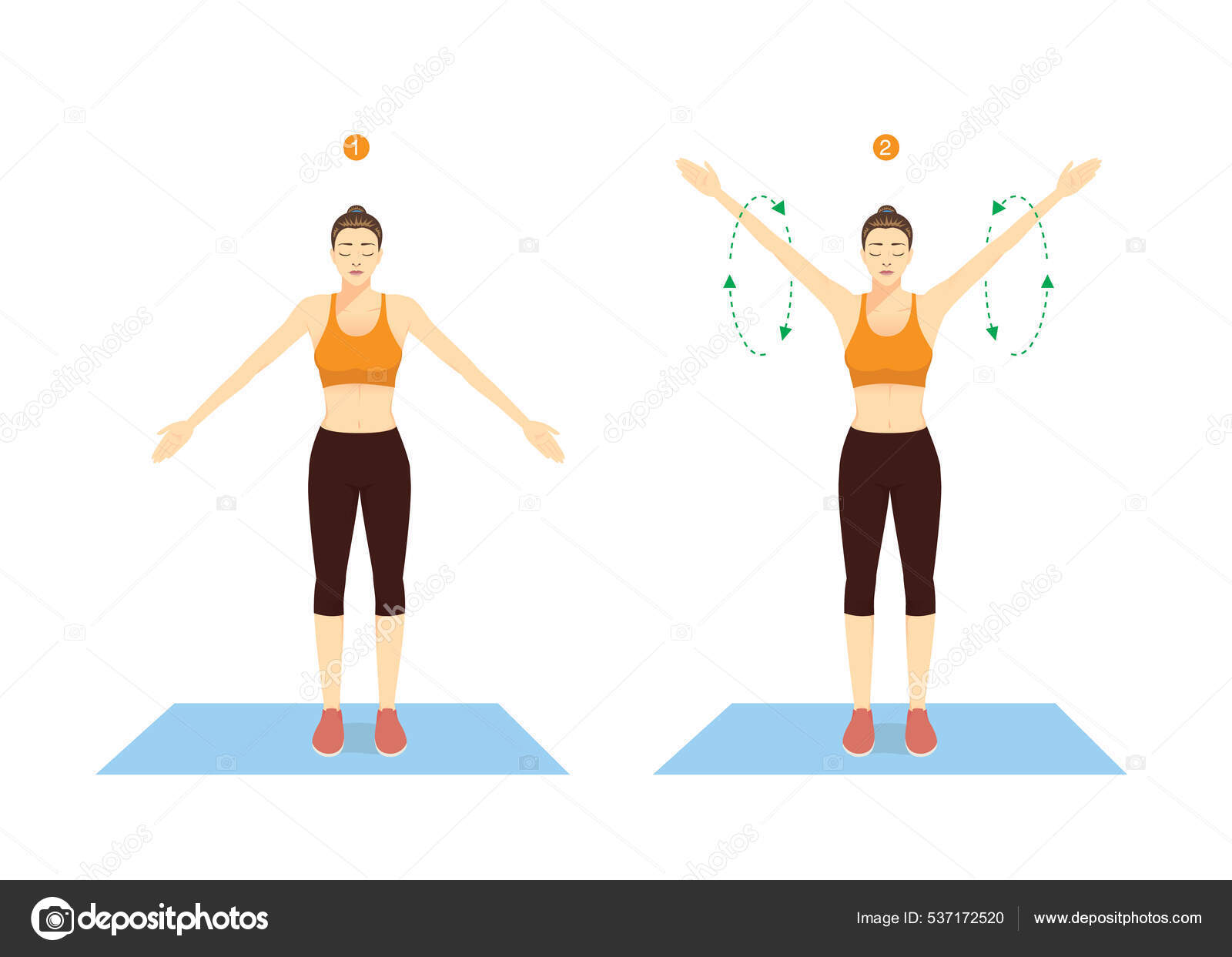 Sport Woman Doing Exercise Big Arm Circles Posture Warm Rotation imagem  vetorial de solar22© 537172520