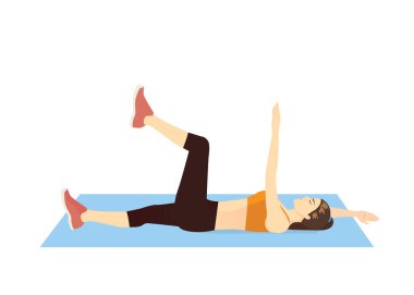 Women doing Dead bug workout on the blue mat. Exercise poses for the muscle target on the spine, obliques, abdominal muscles. vector Women doing Dead bug workout on the blue mat. Exercise poses for the muscle target on the spine, obliques, abdominal muscles. vector