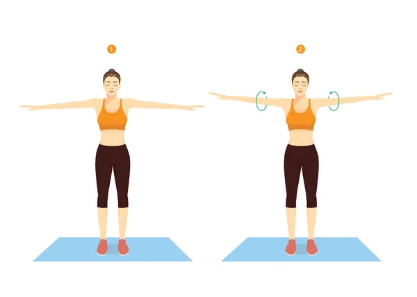 Woman Doing Exercise Arm Circle Posture Warm Play Sport Rotation — Wektor stockowy