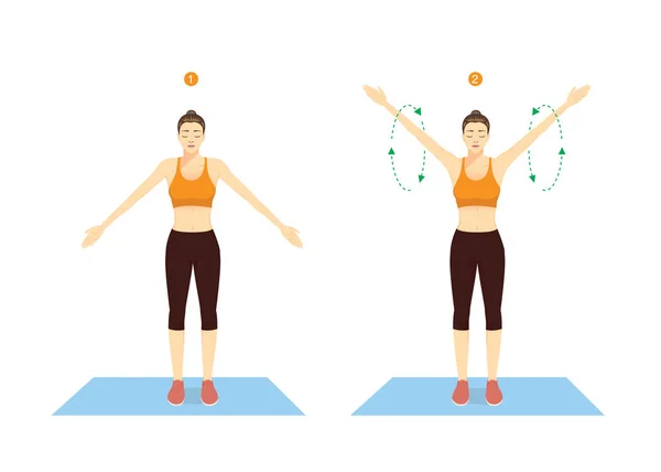 Sport Woman Doing Exercise Big Arm Circles Posture Warm Rotation — Stockový vektor