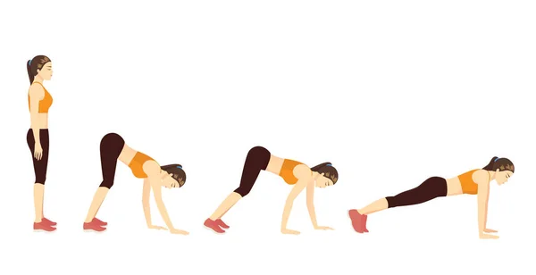 Woman Doing Burpee Push Step Exercise Guide Illustration Correct