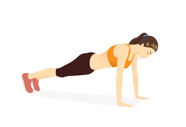 Mulher Fazer Corpo Perfeito Com Exercício Prancha Ilustração Sobre Exercícios — Vetor de Stock