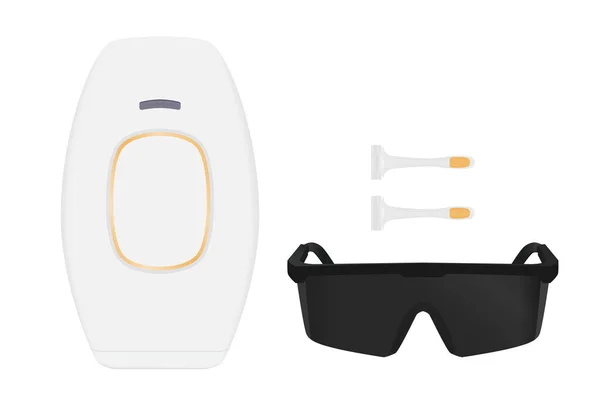 Inicio Dispositivo Ipl Para Depilación Láser Casa Con Gafas Seguridad — Vector de stock