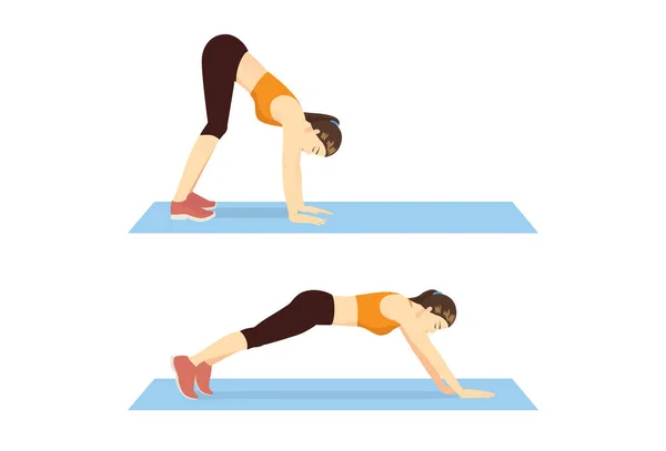 Women Inchworms Pose Walkouts Exercise Exercise Mat Illustration Workout Diagram — 스톡 벡터