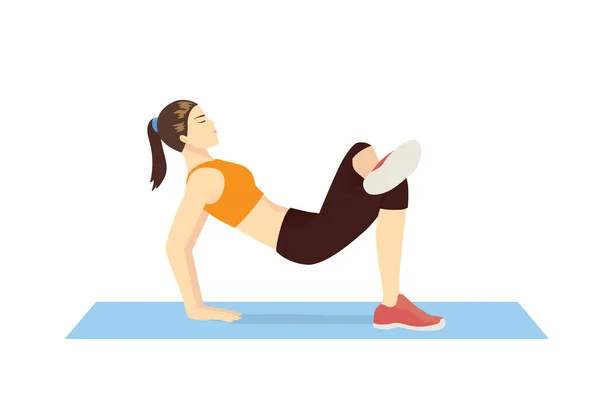 Women Glute Stretches Tailbone Stong Bridge Pose Cross Legs Exercise — Vettoriale Stock