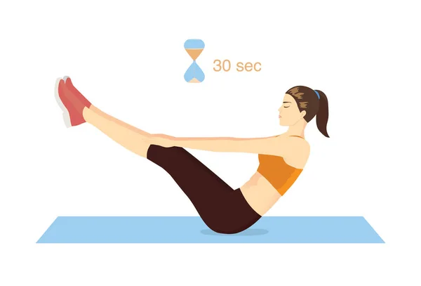 Mujer Haciendo Ejercicio Abdominal Con Ejercicios Ups Durante Segundos Por — Vector de stock