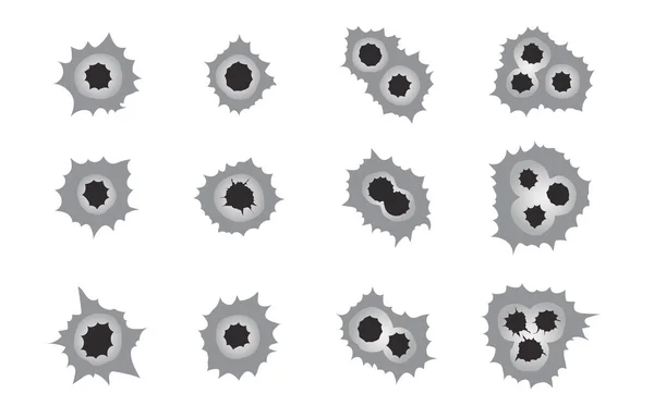 Τρύπα Grunge Μέταλλο Από Σφαίρες Όπλου Που Απομονώνονται Λευκό Φόντο — Διανυσματικό Αρχείο