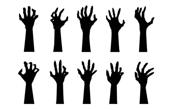 Силуэты Зомби Руки Руки Коллекции Подъеме Достижении Позы Изолированы Белом Лицензионные Стоковые Векторы
